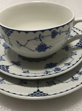 外贸出口原单Johnson brothers蓝色丹麦唐草咖啡杯盘子谷物碗汤盘