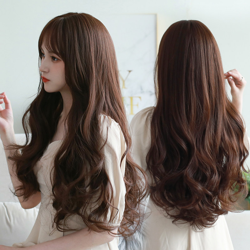 假发女长卷发套 斜刘海大波浪假发套女中发卷发自然长发全头套式