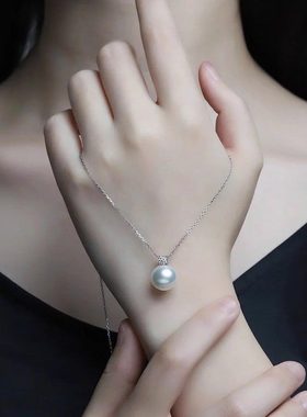 s925银经典王妃吊坠锁骨链澳白珍珠吊坠女镶钻戴妃锁骨链珍珠挂坠