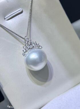 热巴同款珍珠吊坠925银澳白珍珠吊坠项链女法式澳白珍珠锁骨链新