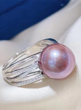 高定豪镶镂空满钻紫珍珠戒指女稀缺丁香紫罗兰梦幻星空紫珠戒指女