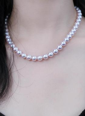 s925纯银极光天女锁骨链akoya珍珠项链正圆无瑕镜面光泽马贝项链