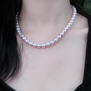 s925纯银极光天女锁骨链akoya珍珠项链正圆无瑕镜面光泽马贝项链