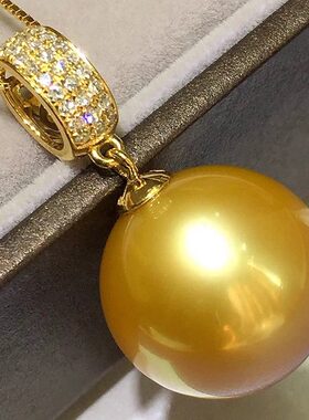 925银菲律宾南洋金珠吊坠项链女浓金珍珠吊坠锁骨链镶钻正圆强光