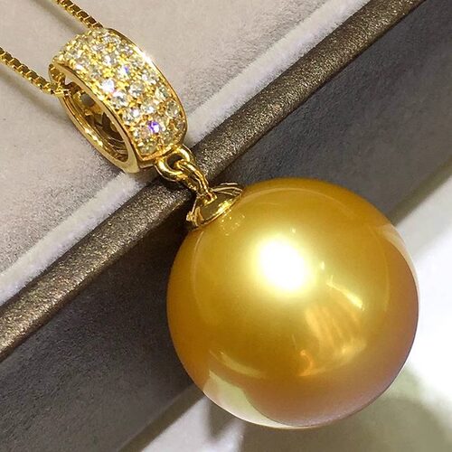 925银菲律宾南洋金珠吊坠项链女浓金珍珠吊坠锁骨链镶钻正圆强光
