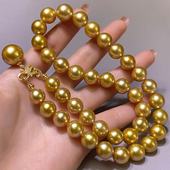 菲律宾南洋金珠项链澳母贝珠金珍珠项链海水珍珠浓金色正圆茶金珠