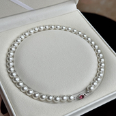 倪妮同款 s925银波尔多红宝石澳白珍珠项链女正圆强光珍珠锁骨链女