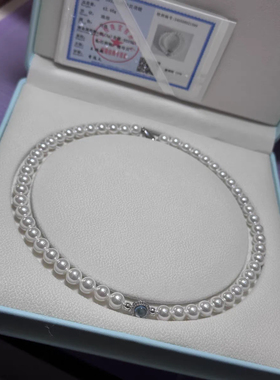 925银微镶钻天然海蓝宝石澳白珍珠项链女维纳斯澳白高级锁骨链女