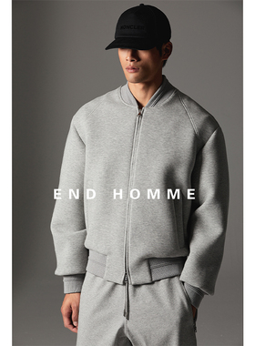 END HOMME 日本复合棉混纺空气层廓形立领棒球服卫衣夹克男短外套