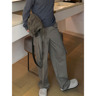直筒裤 V不规则水洗棉质斜纹阔腿工装 男秋冬百搭神裤 子 长裤 美式