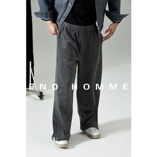 韩版 秋冬新款 宽松直筒按扣裤 脚拉链休闲裤 END 男潮流长裤 HOMME