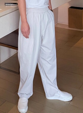 CO风S休闲版型高腰松紧直筒裤米白色男2025夏季新款薄款休闲长裤