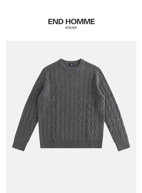 END HOMME|鼎级山羊绒 老钱风圆领羊绒针织衫男秋冬麻花绞花毛衣