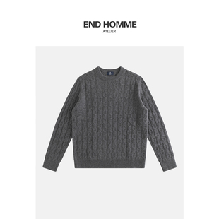 老钱风圆领羊绒针织衫 鼎级山羊绒 男秋冬麻花绞花毛衣 HOMME END