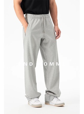 重磅美式卫裤男秋冬新款直筒休闲长裤男士拉链运动裤健身灰色裤子