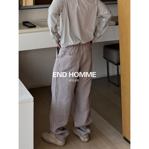 END HOMME 亚麻细支松弛慵懒空气感直筒口袋装饰休闲长裤男夏季薄