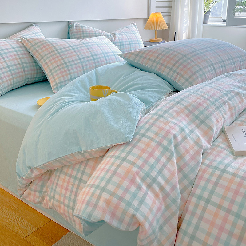 无印良品A类水洗棉床上四件套全棉纯棉 格子被罩大学生宿舍三件套,床上用品,学生床品套件,淘宝优惠券,粉丝福利购,淘宝优惠卷