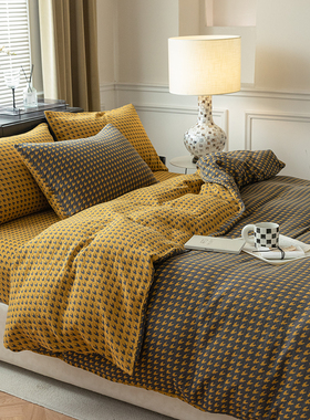 无印良品A类双层纱全棉被套单件 高级感轻奢裸睡纯棉纱床笠四件套