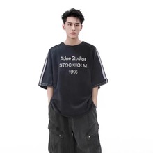 AC风格1996字母印花水洗做旧简约宽松欧美休闲美式废土风短袖t恤
