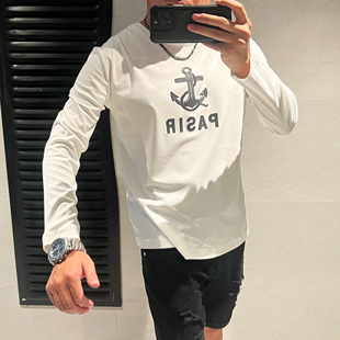 丝滑奢品高端水柔丝光棉打底圆领长袖T恤男简单欧货高品休闲潮