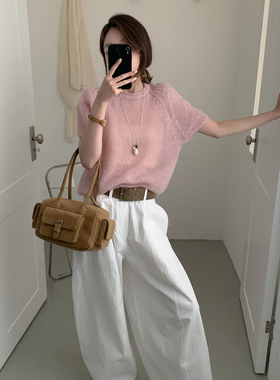 grapestone 葡萄籽-上新小个子温柔简约圆领短款带袖保暖毛衣