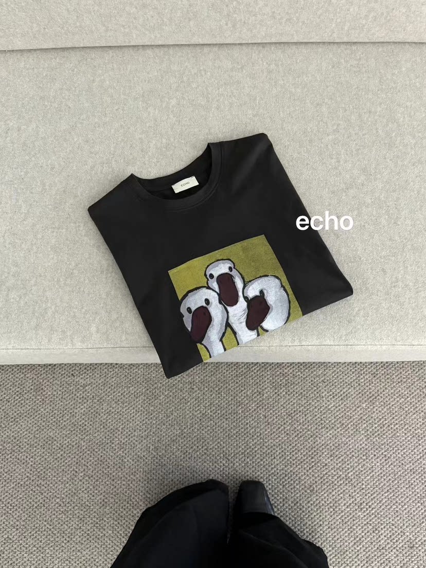 【echo】精选实拍时尚设计圆领图案印花上衣短袖t恤女款