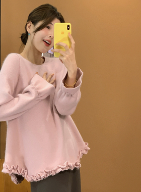 Vaoom-木耳边边设计圆领温柔感百搭针织衫（含9.3绵羊毛）K1554