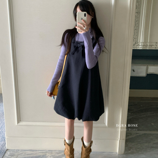 DARA ROSE-miu系裙韩系甜美蝴蝶结装饰吊带呢料无袖连衣裙S7475