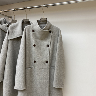 some-上新简约赫本风立领双排扣修身羊毛外套（含67.5羊毛）25122