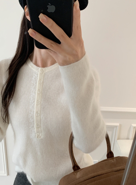 芭妮Bonnet-拼接蕾丝扣子套头针织衫（含8.9绵羊毛）N47-2550福利