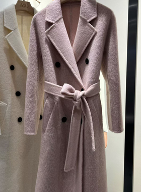果羊绒-双排扣气质纯色百搭羊毛外套(配腰带)（含70澳毛）624001