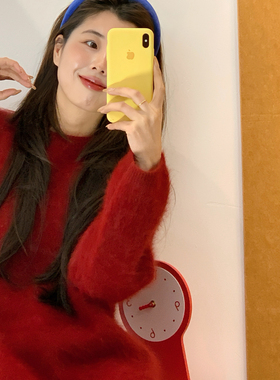 Vaoom-本命红丝绒拉毛氛围感超显白温柔风保暖毛衣K1716