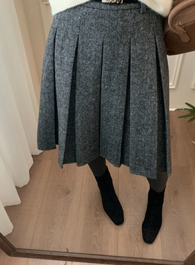 芭妮Bonnet-高品质气质学院风毛呢百褶半身裙(配腰带)N152-5-15