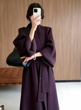 TOO家-系带大衣长款羊毛外套(配腰带)（含70绵羊毛）250901561X