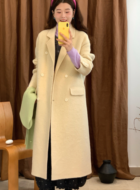 Vaoom-甜美减龄翻领氛围感双排扣加厚羊毛外套(含7羊驼毛)L030