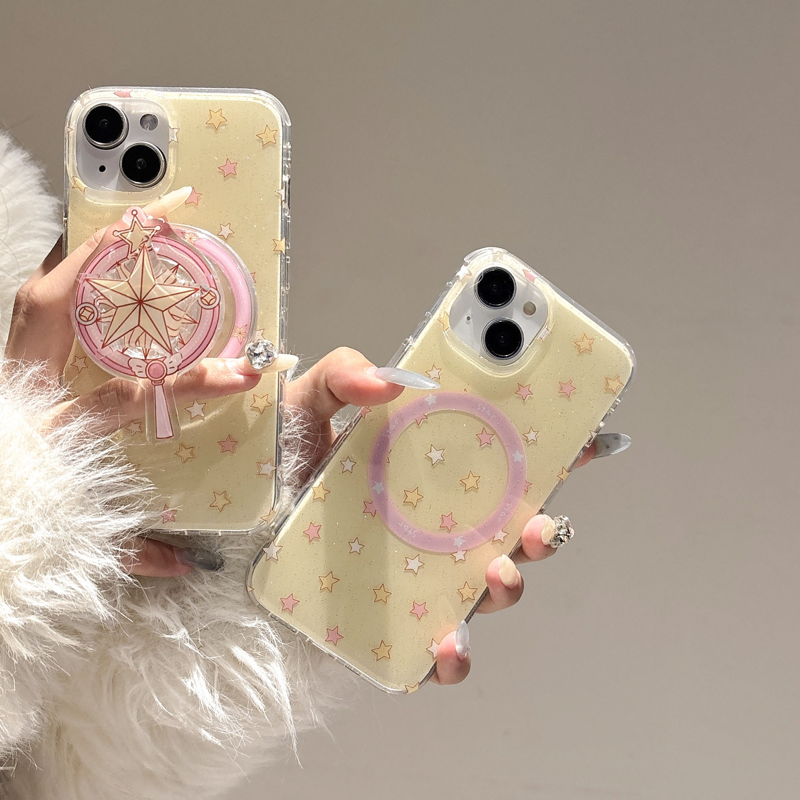 闪粉奶黄色星星支架适用iPhone16Pro max苹果15手机壳14/13双层壳