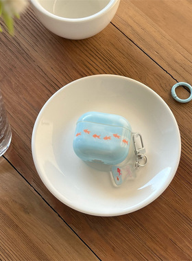 清爽蓝色小金鱼airpodspro2耳机壳适用苹果2/3/4代无线蓝牙保护套