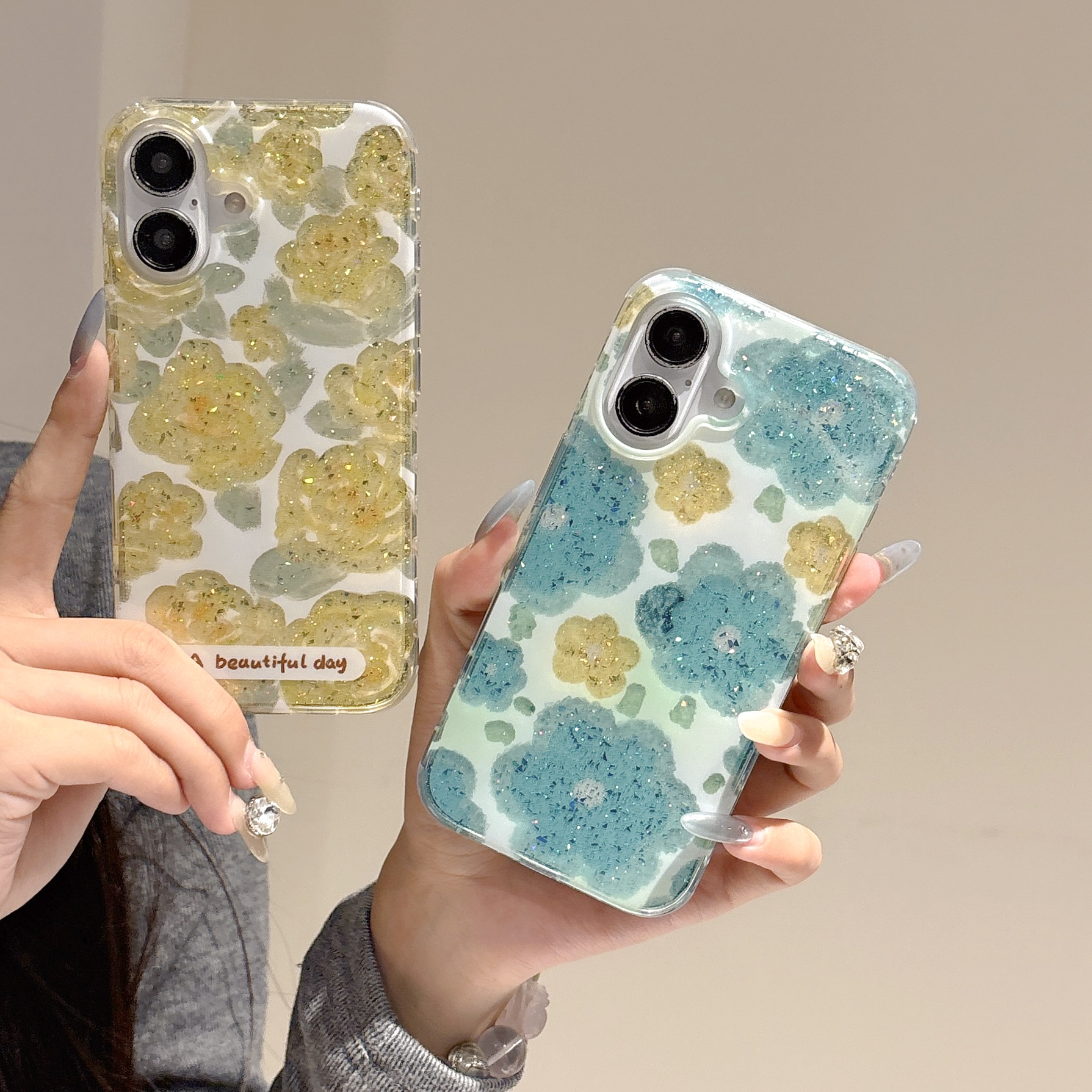 闪粉亮片镂空花朵适用苹果16手机壳iPhone15promax双层IMD壳13/14