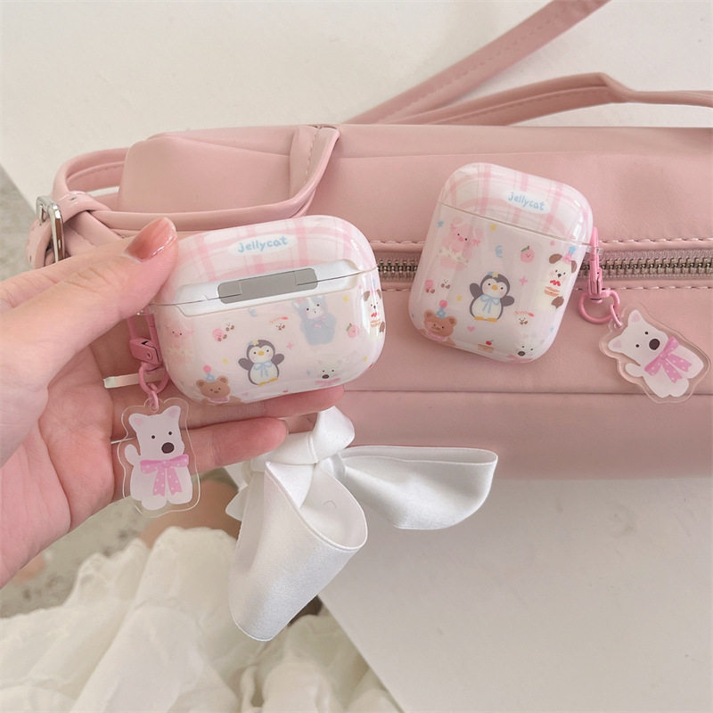 粉色可爱小动物airpodspro2耳机壳适用苹果2/3/4代无线蓝牙保护套