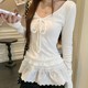 甜美V领蕾丝边长袖 T恤女秋冬新款 高级感时尚 法式 洋气修身 显瘦上衣