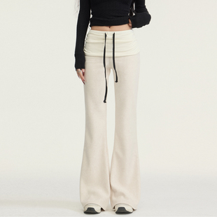 Cz纯子长腿欧尼 堆堆腰抽绳加厚喇叭裤高腰显瘦休闲裤气质