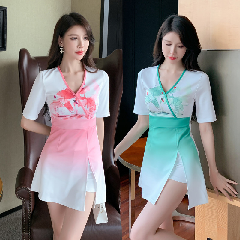 复古中国风改良旗袍连衣裙女2022新款性感spa桑拿足疗技师工作服
