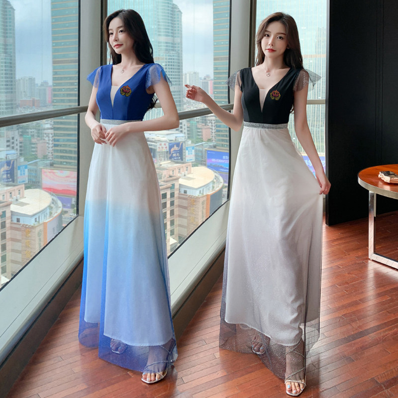 夜场KTV小姐长款性感桑拿技师服蕾丝包臀显瘦长裙洗浴按摩工作服