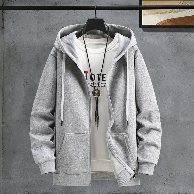 春秋厚实卫衣连帽拉链男开衫加肥加大码纯棉潮流上衣宽松休闲外套