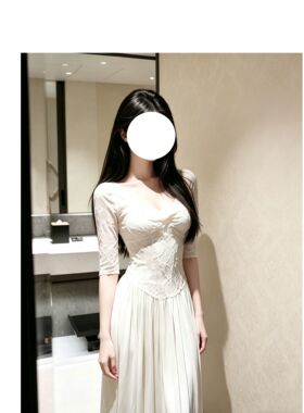 法式复古显瘦收腰中袖大摆连衣裙3637#