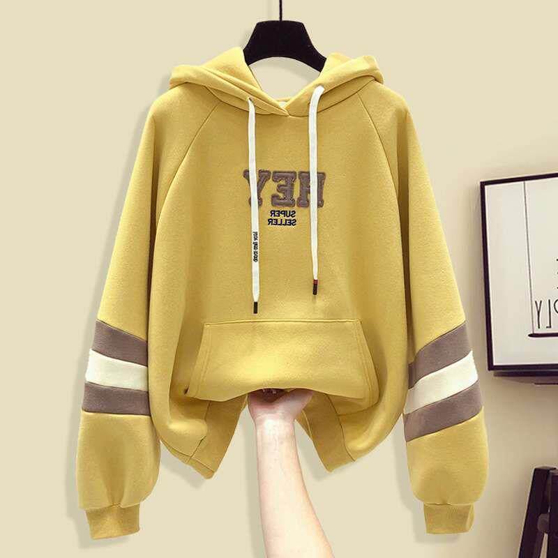 拼接撞色卫衣女大口袋秋冬新款连帽上衣加绒休闲宽松学生韩版外套