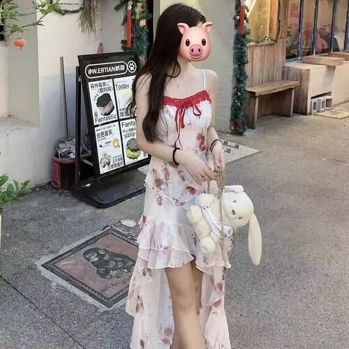 韩系甜美风晕染碎花收腰