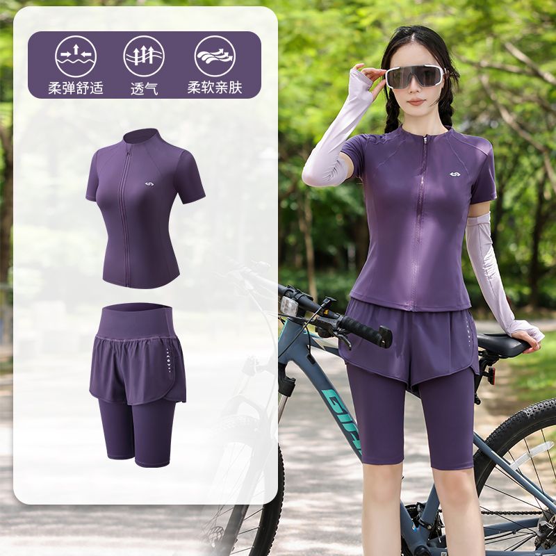 户外专业骑行服夏季款透气速干衣运动套装女全拉链开衫短袖登山服