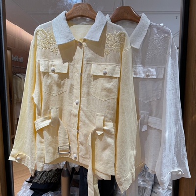 欧洲站2026春季新款翻领刺绣短外套腰带百搭高级感衬衣26M1067