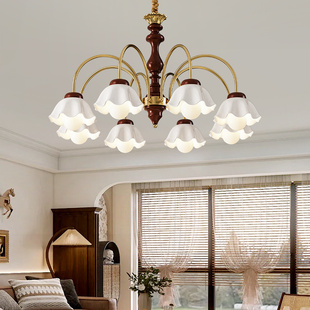 法式复古客厅吊灯中古风胡桃木色美式餐厅灯大气主卧室灯书房灯具